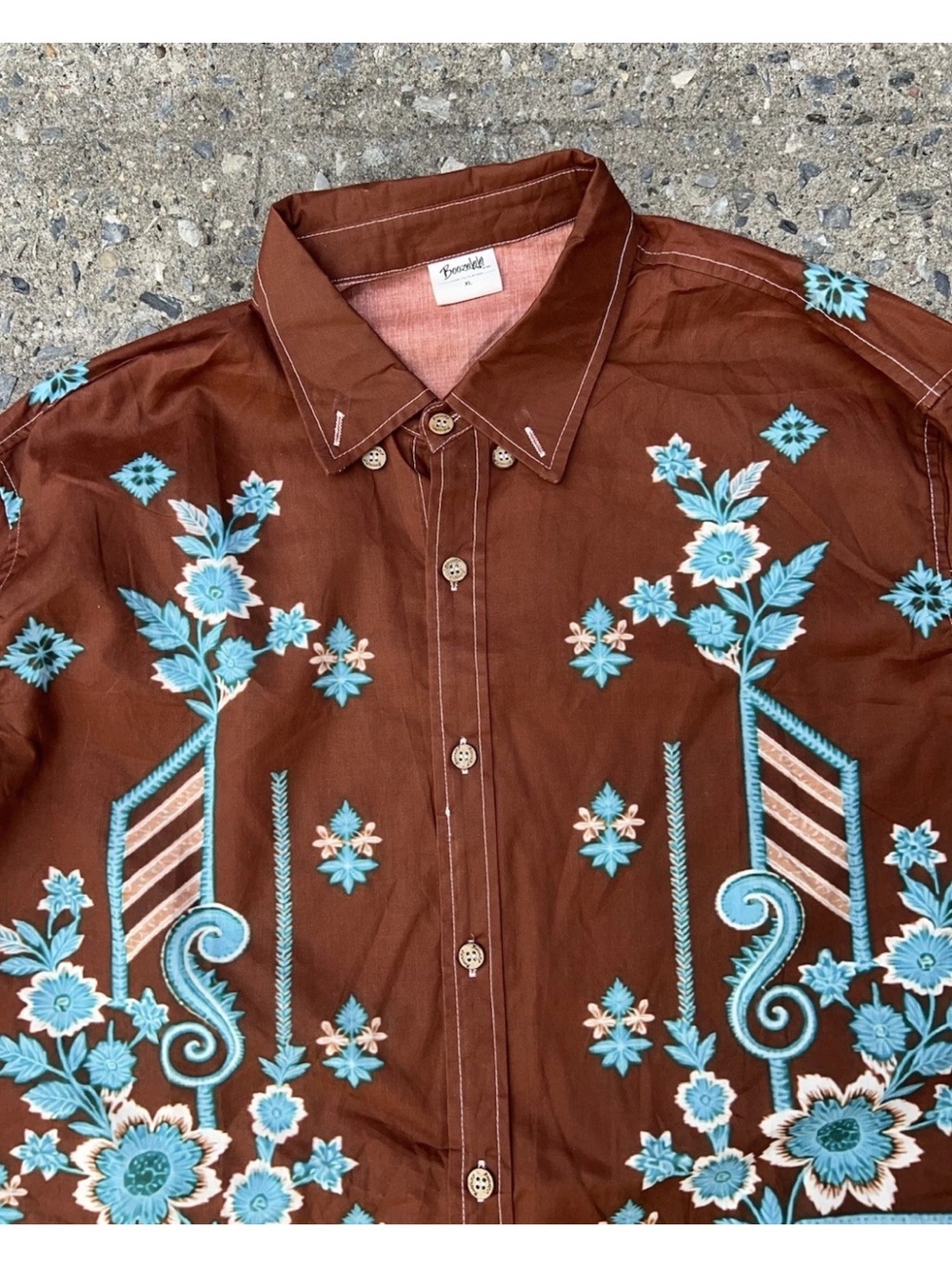 Boozelele Floral Paisley Western Brown Button Down Cotton Shirt XL NWOT - Picture 4 of 12